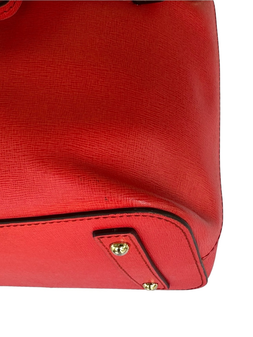 Dooney & Bourke Red/Coral Saffiano Leather Drawstring Bucket Shoulder Bag. - Picture 6 of 12